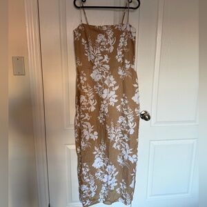Reformation Tan and White Floral Midi Dress